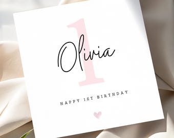 Personalised 1st Birthday Card, Pink Number, Gift For Child