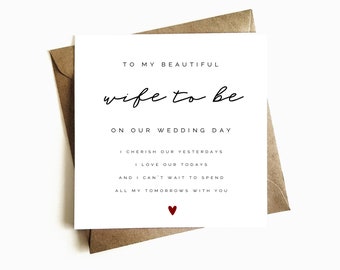 Wedding Day Card for Bride - Wife to be Card - Wedding Day Gift - On Our Wedding Day Card - Happy Wedding Day - Beautiful Bride