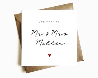 Personalised First Anniversary Card - Anniversary Gift for Husband - 1st Anniversary Card - Paper Anniversary Gift - 365 Days as Mr & Mrs...