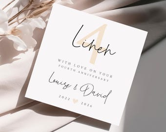 Personalised Fourth Anniversary Card, Linen Anniversary Gift