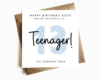 Personalised 13th Birthday Card - Teenager Birthday Card - New Teenager - Gif for Son - For Him 'Officially a Teenager'