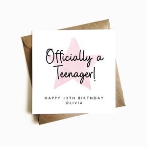 Personalised 13th Birthday Card - Teenager Birthday Card - New Teenager - Gift for Daughter - For Her 'Officially a Teenager'