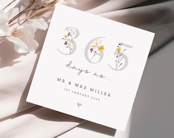 Personalised First Anniversary Card - Anniversary Gift for Husband - 1st Anniversary Card - Paper Anniversary Gift - 365 Days as Mr & Mrs...