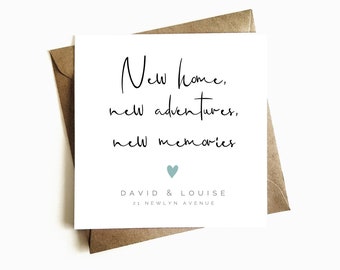 Personalised New Home Card - New Home Congratulations Card - Moving Home Card - Housewarming Card - 'New Home, New Adventures, New Memories'