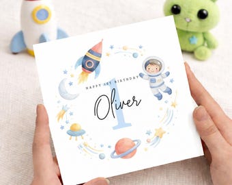 Personalised 1st Birthday Card, Space Theme, Gift For Child