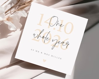 Personalised First Anniversary Card, 'One Whole Year as' - Anniversary Gift for Husband / Wife, 1st Anniversary Card, Paper Anniversary Gift