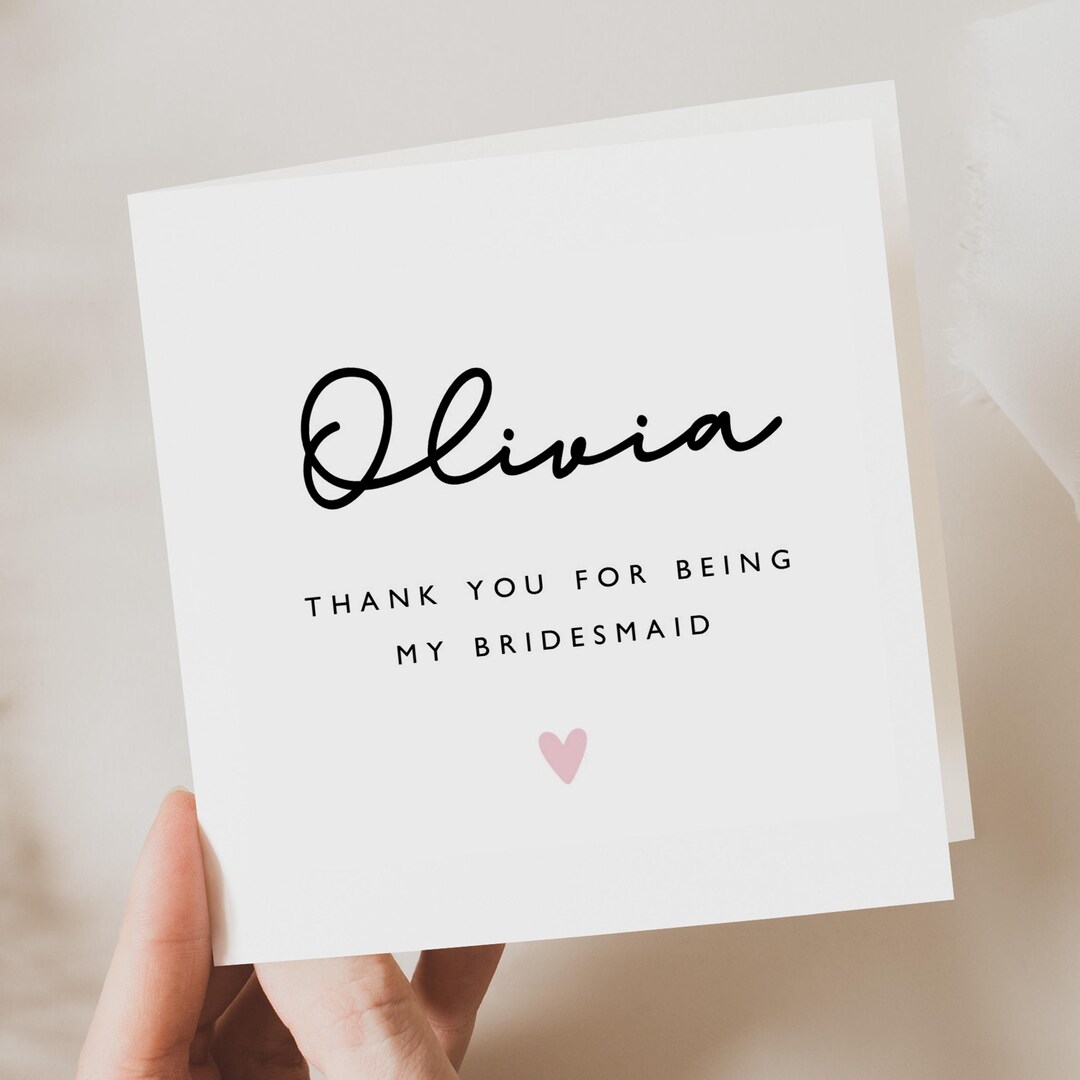 Thank You Card for Bridesmaid Wedding Thank You Card Wedding Day Gift ...
