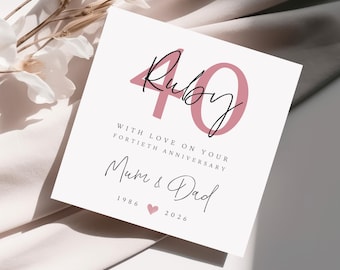 Personalised Fortieth Anniversary Card, Ruby Anniversary Gift