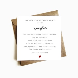 First Birthday as my Wife Card -  Happy Birthday Wife - Wife Birthday Card - Birthday Gift For Her - Card For Partner - For Her