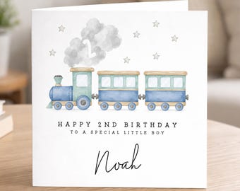 Personalised Children's Birthday Card - Train Theme Card - Family Birthday - Locomotive Birthday Gift - Birthday Card For Little Boy
