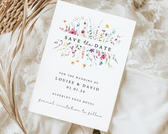 Wedding Save The Date Cards With Envelopes, Wildflower Theme, Modern Wedding Stationery Invite