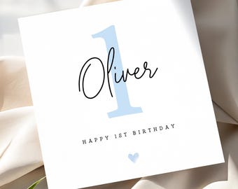 Personalised 1st Birthday Card, Blue Number, Gift For Child