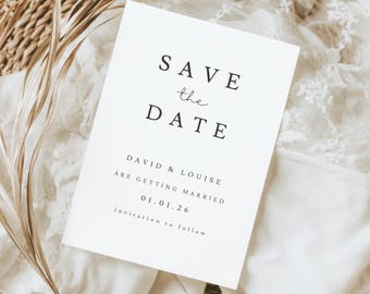 Wedding Save The Date Cards With Envelopes, Minimalist Theme, Modern Wedding Stationery Invite