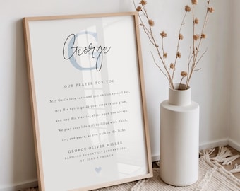 Personalised Baptism Gift - Baptism Prayer Print - Godson Gift - Baptism Gift - Baptism Print - Gift for Boy