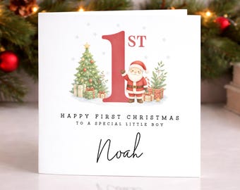 Personalised Children's First Christmas Card - Santa Watercolour Number - 1st Christmas Card for Child - Kids Christmas Gift