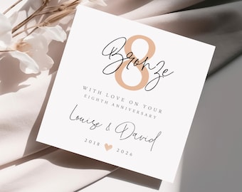 Personalised Eighth Anniversary Card, Bronze Anniversary Gift