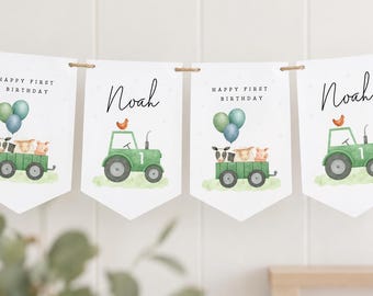 Personalised Children's Birthday Bunting - Farmyard & Tractor Garland - Family Birthday Party Decoration