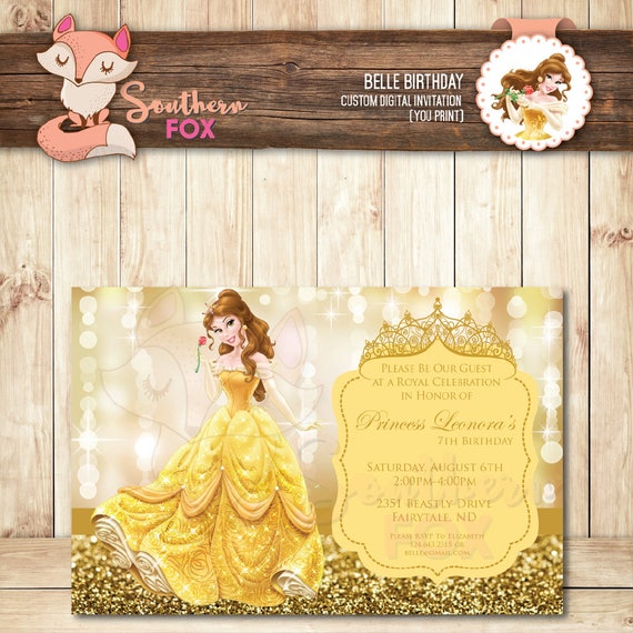 Beauty And The Beast Princess Belle Birthday Invitation Custom Etsy