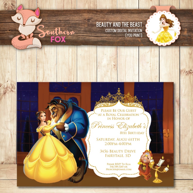 Beauty And The Beast Birthday Invitation Custom Digital Etsy