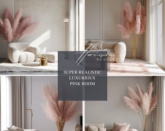 AI Generated Pink Room Stock Photo: Modern Interior (PNG)