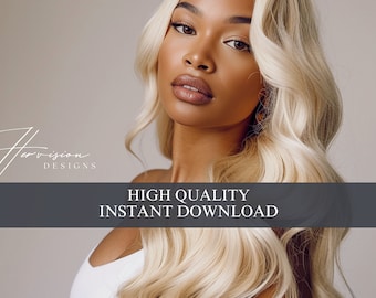 May include: A close-up of a woman with long, wavy, platinum blonde hair. She is wearing a white top and has a neutral makeup look. The image has the text "HIGH QUALITY INSTANT DOWNLOAD" at the bottom.