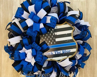 Back The Blue, Police Wreath, Police, Thin Blue Line, Law Enforcement Support, Hero, Police Officer, Police Support, Blue Lives Matter
