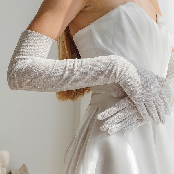 Wedding Gloves, Glitter Gloves, Elegant Long Gloves, Sparkly Bridal Gloves