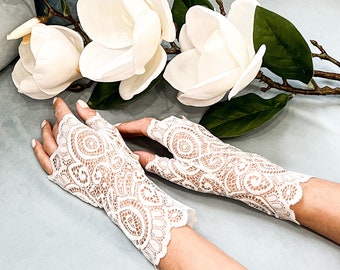 Lace Fingerless Gloves, Wedding Lace Gloves, Stretch Fingerless Gloves