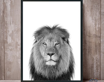 Lion Print, Lion Wall Art, Nursery Decor, Lion Art, Nursery Wall Art, Lion Poster, Animal Print, Black and White, Safari Decor, Lion Photo