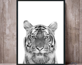 Tiger Print, Tiger Black White, Safari Prints, African Animal, Tiger Wall Art, Tiger Photo, Tiger Poster, Nursery Decor, Nursery Animal