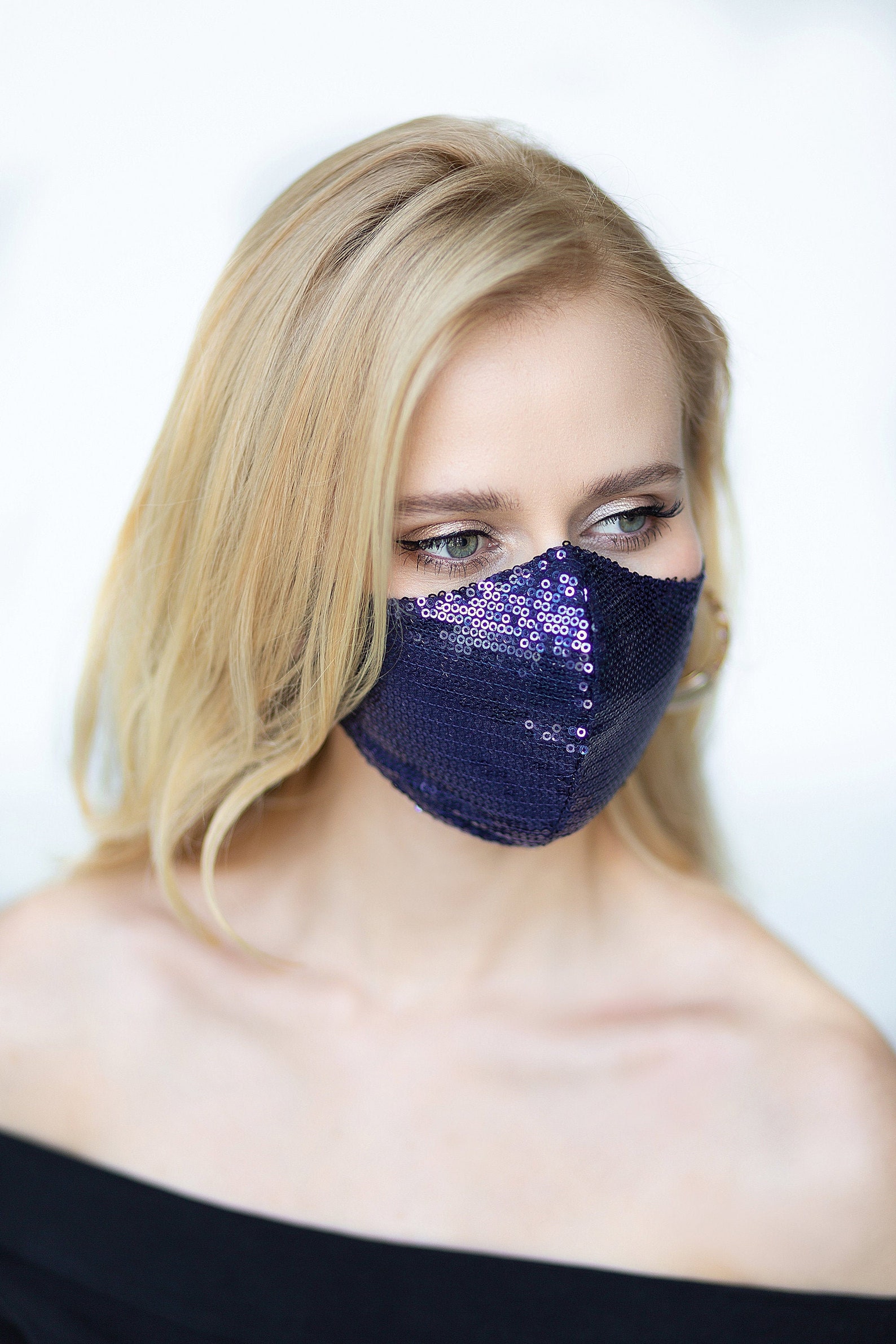 Sequin Face Mask Navy Blue Mask Sparkle Face Mask Glitter Etsy