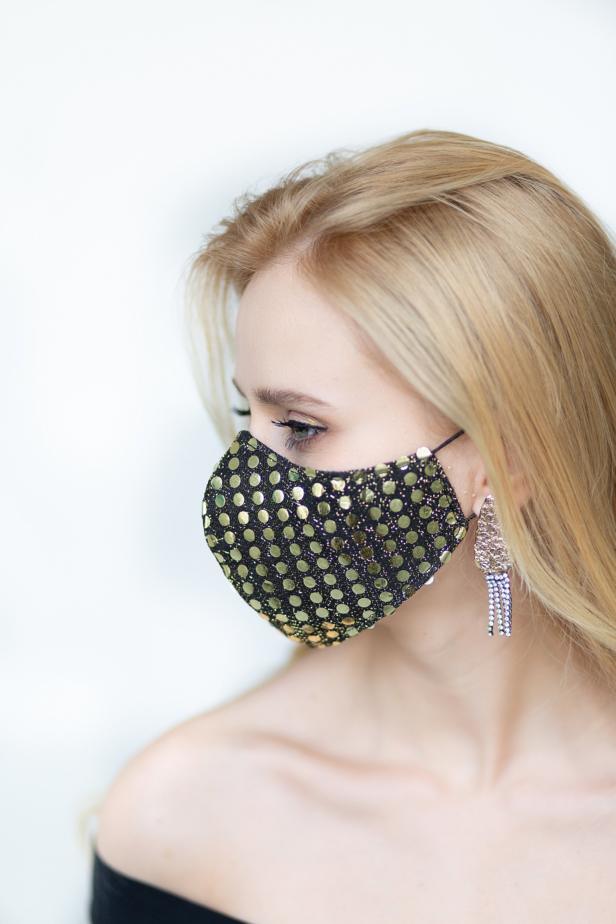 Sparkle Face Mask Gold Bling Mask Sequin Face Mask Womens Etsy