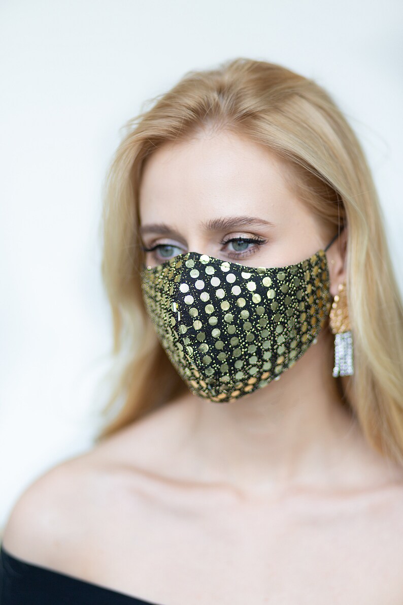 Sparkle Face Mask Gold Bling Mask Sequin Face Mask Womens Etsy
