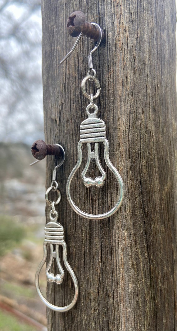 Lightbulb Earrings. Novelty Earrings. Gem