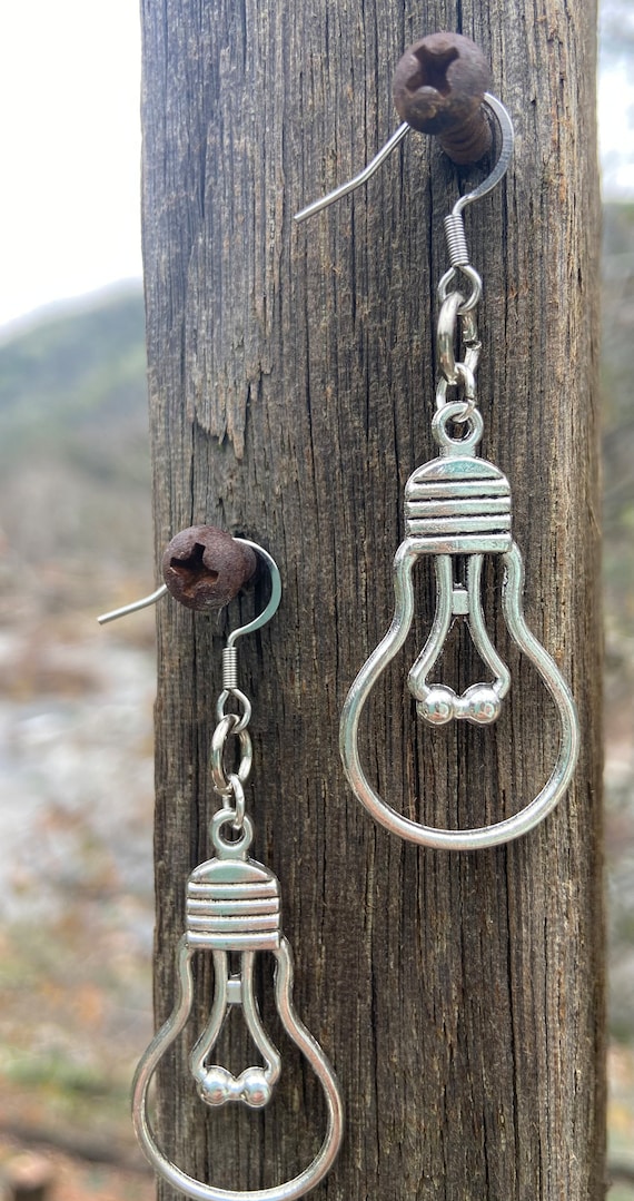 Lightbulb Earrings. Novelty Earrings. Gem