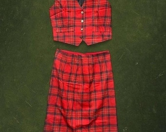 TRUE VINTAGE Rare 1970s Red Plaid Vest & Skirt Set | Modern Size small