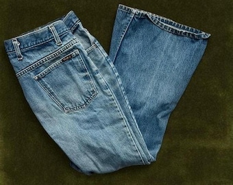 Pantalones vaqueros acampanados de corte regular con el logo Thumbs Up de Sears, estilo años 70 - 38x27