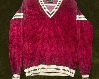 Auténtico suéter vintage de los años 70 estilo universitario Lord Jeff, color burdeos, cuello en V, talla XL/XXL.