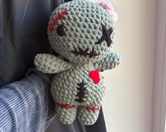 Gehaakte Zombie Groen XL Goth Emo Alt Voodoo-pop knuffeldier handgemaakte gebreide knuffel