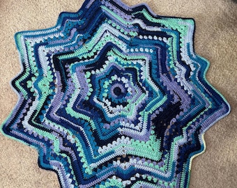 Blauwe groenblauwe Supernova-sterdeken deken Afghaans gehaakt breiwerk woondecoratie