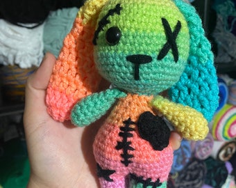 Regenboog konijn gehaakt gebreide voodoo-pop Alt Goth knuffeldier