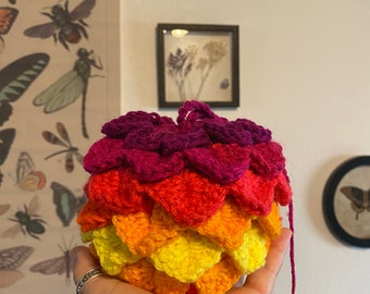 Crochet Knit Dragon Scales Dice Bag, Beginner Witch Crystal Set