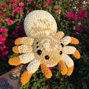 Crochet Knit Spider Handmade Plushie Spider Stuffed Animal Halloween Spooky Emo Goth Amigurumi
