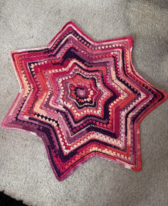 Pink Purple Crochet Knit Handmade Throw Blanket Afghan Home Decor Star Blanket