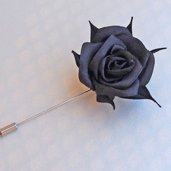 Black lapel pin / Black rose lapel pin / Black boutonniere  Men lapel pin Men lapel flower Black suit pin Black suit flower Fabric lapel pin