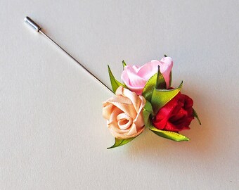 Fabric rose lapel pin / Mens lapel pin / Mens boutonniere / Gift for men / Valentine's gift for him / Men suit pin / Husband gift / Wedding