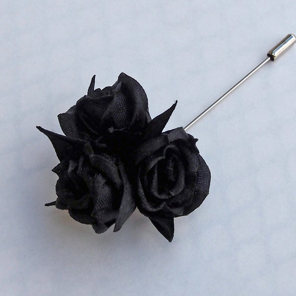 Black lapel pin / Men's lapel pin / Fabric lapel pin / Silk rose boutonniere / Black rose boutonniere / Men's shirt pin / Men's suit pin
