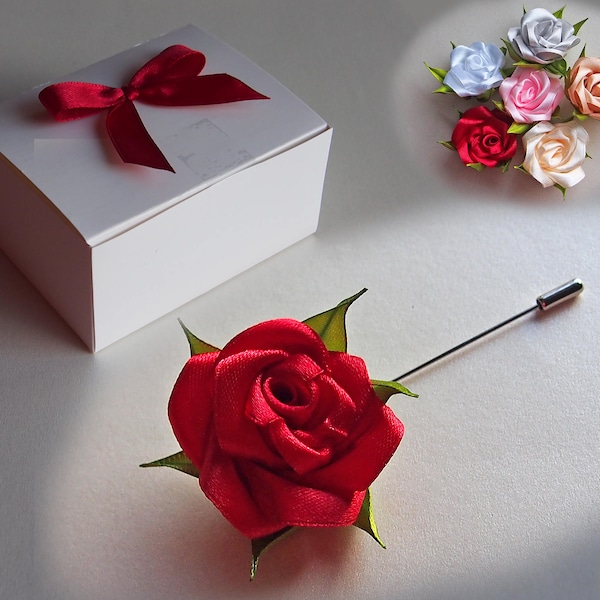 Rose lapel pin / Mens lapel pin / Mens boutonniere / Fabric lapel flower / Gift for him / Gift for men / Valentines gift / Wedding suit pin
