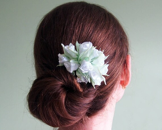 White Rose Hair Comb Wedding Hair Pin Prom Hair Flower Etsy