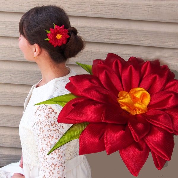 Red hair flower / Red flower hair clip / Red dahlia hair clip / Red aster hair pin / Red daisy hair clip Silk hair flower Red hair accessory